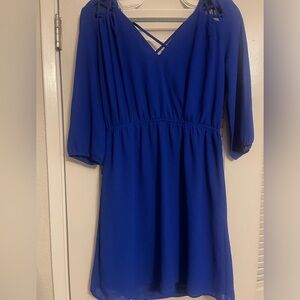 Rags to wishes LG blue dress with criss cross back.